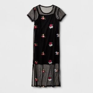 art class | black floral embroidered dress